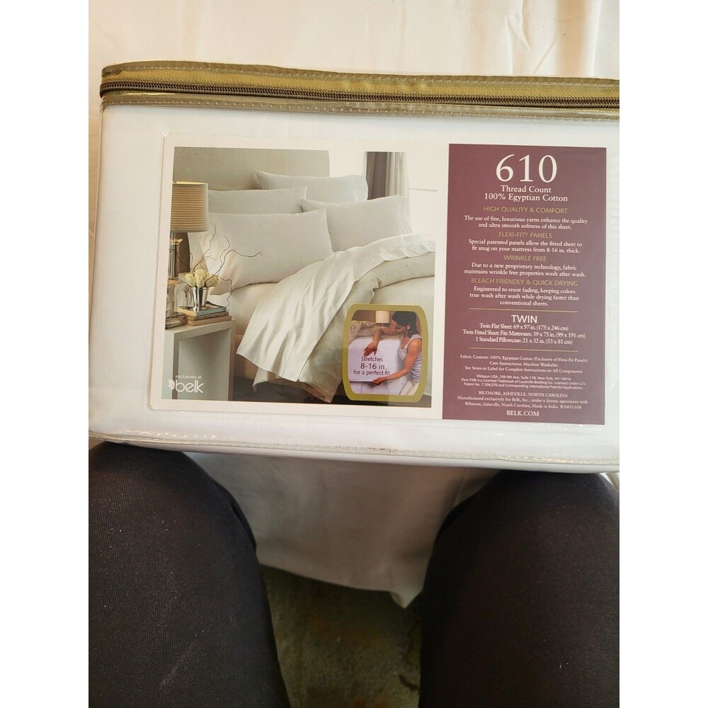 Biltmore Twin Egyptian 100% Cotton White Sheet Set. NEW in Package